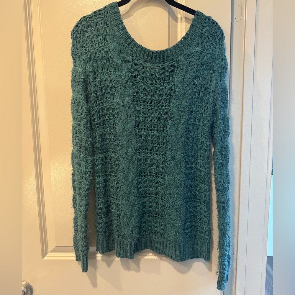 Pins & Needles Teal Open-Knit Crew Sweater